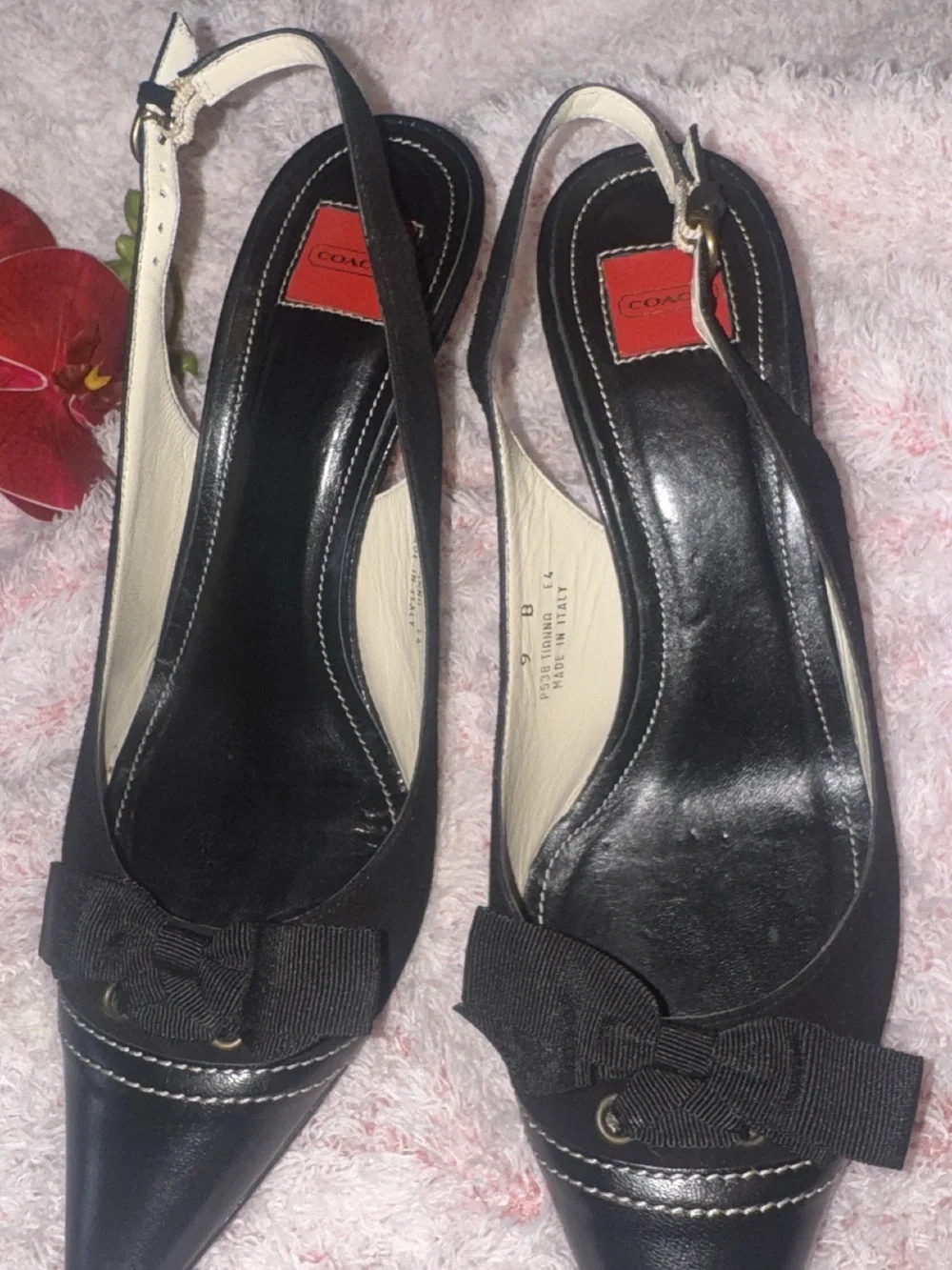 Coach Slingback Heels with Bow Detail